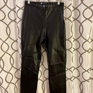 Zara Women’s Basic Black Faux Leather Skinny Pants High Rise